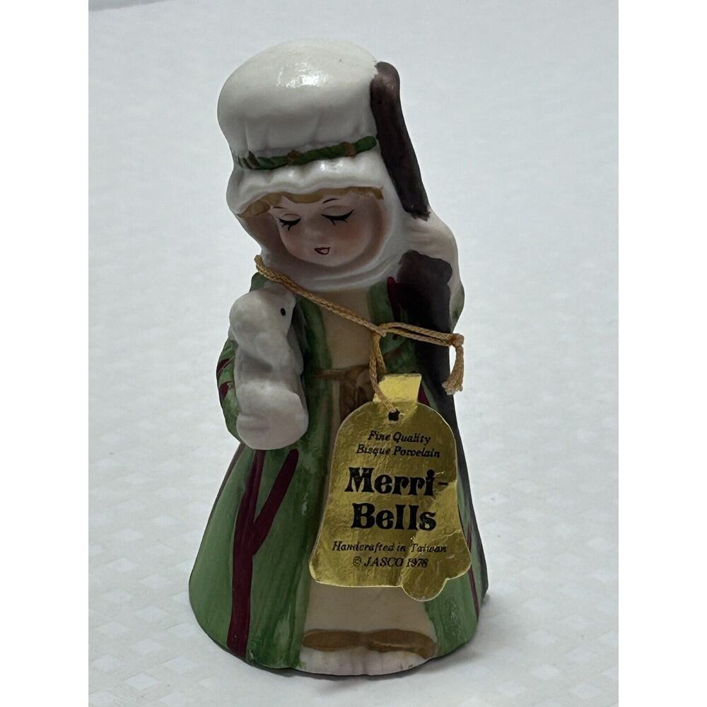 Vintage JASCO Merri-Bells Shepherd with Lamb Porcelain 1978 Christmas Bell - 4"‎